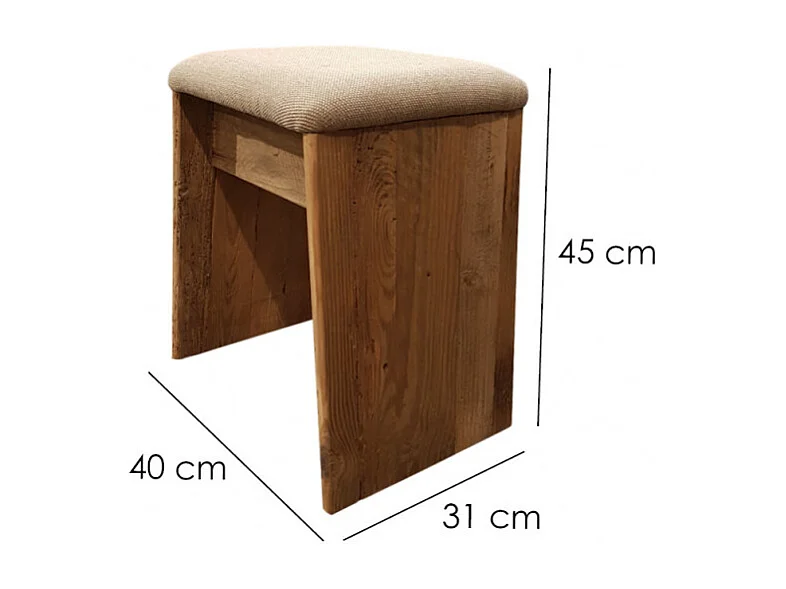 Tabouret en bois massif recyclé et tissu rembourré beige - CHALET