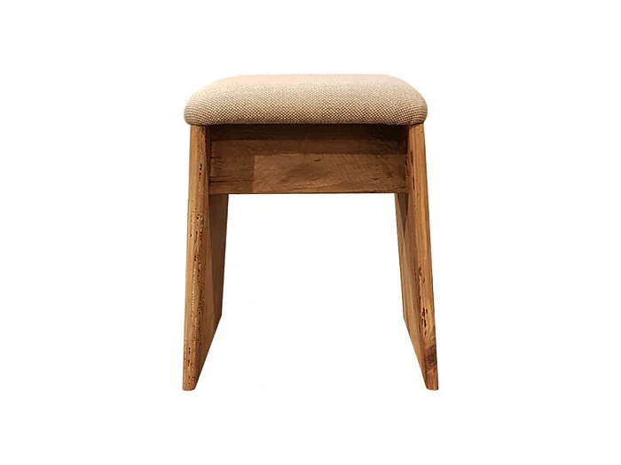 Tabouret en bois massif recyclé et tissu rembourré beige - CHALET