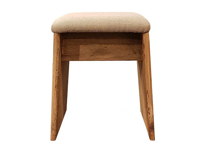 Tabouret en bois massif recyclé et tissu rembourré beige - CHALET