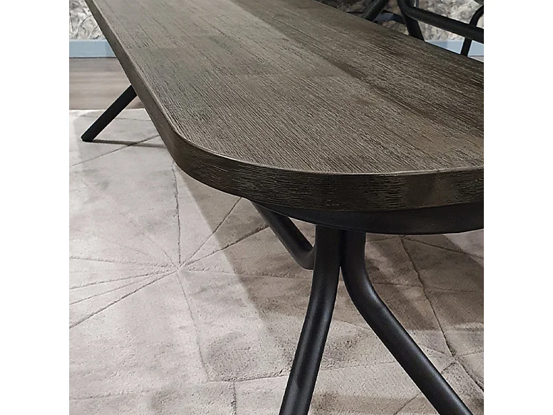 Banc en bois d'acacia massif cendré avec piètement métal noir - KUBI