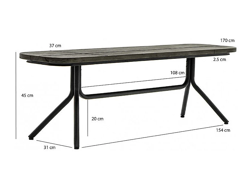 Banc en bois d'acacia massif cendré avec piètement métal noir - KUBI