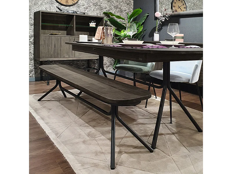 Banc en bois d'acacia massif cendré avec piètement métal noir - KUBI