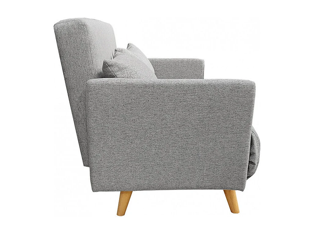 Banquette convertible 2 places tissu gris clair pieds bois - JUDY