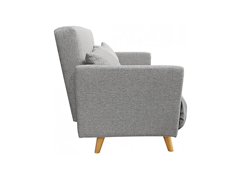 Banquette convertible 2 places tissu gris clair pieds bois - JUDY
