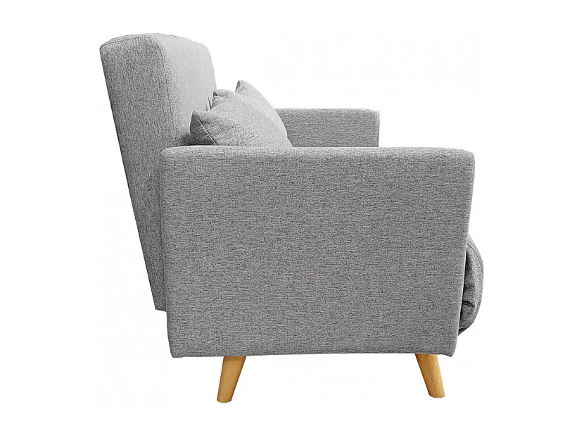 Banquette convertible 2 places tissu gris clair pieds bois - JUDY
