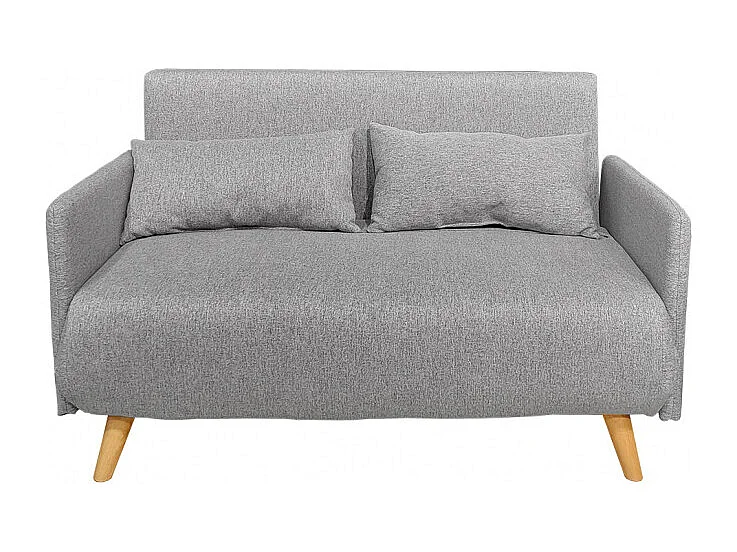 Banquette convertible 2 places tissu gris clair pieds bois - JUDY