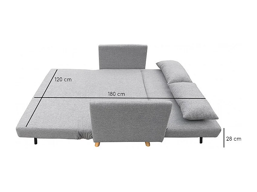 Banquette convertible 2 places tissu gris clair pieds bois - JUDY