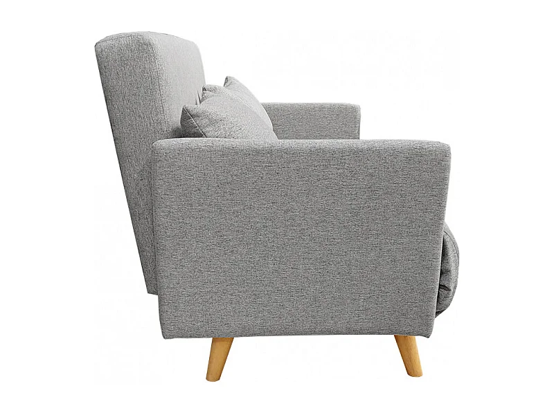Banquette convertible 2 places tissu gris clair pieds bois - JUDY