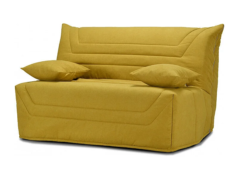 Banquette lit BZ 140x190 cm en tissu jaune et matelas 12 cm - CYRIAC