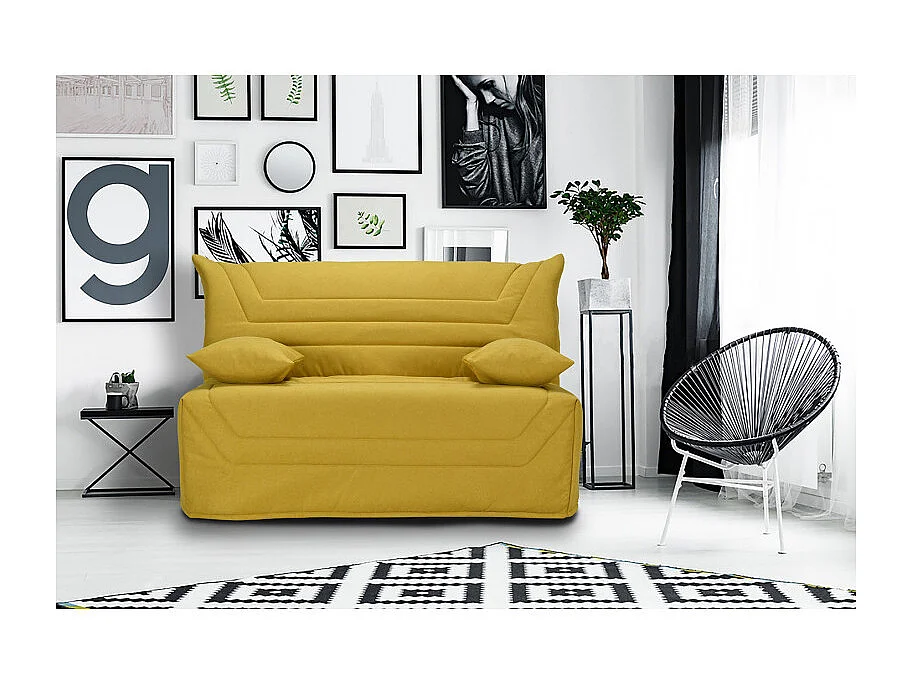 Banquette lit BZ 140x190 cm en tissu jaune et matelas 12 cm - CYRIAC