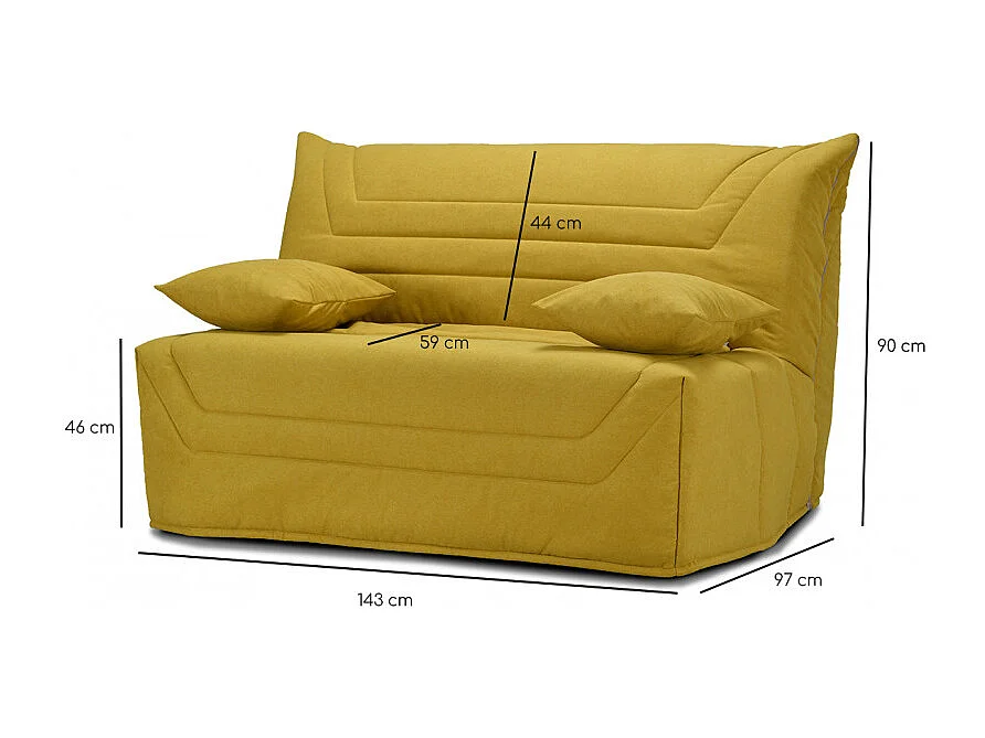 Banquette lit BZ 140x190 cm en tissu jaune et matelas 12 cm - CYRIAC