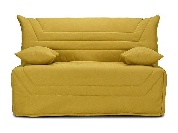 Banquette lit BZ 140x190 cm en tissu jaune et matelas 12 cm - CYRIAC