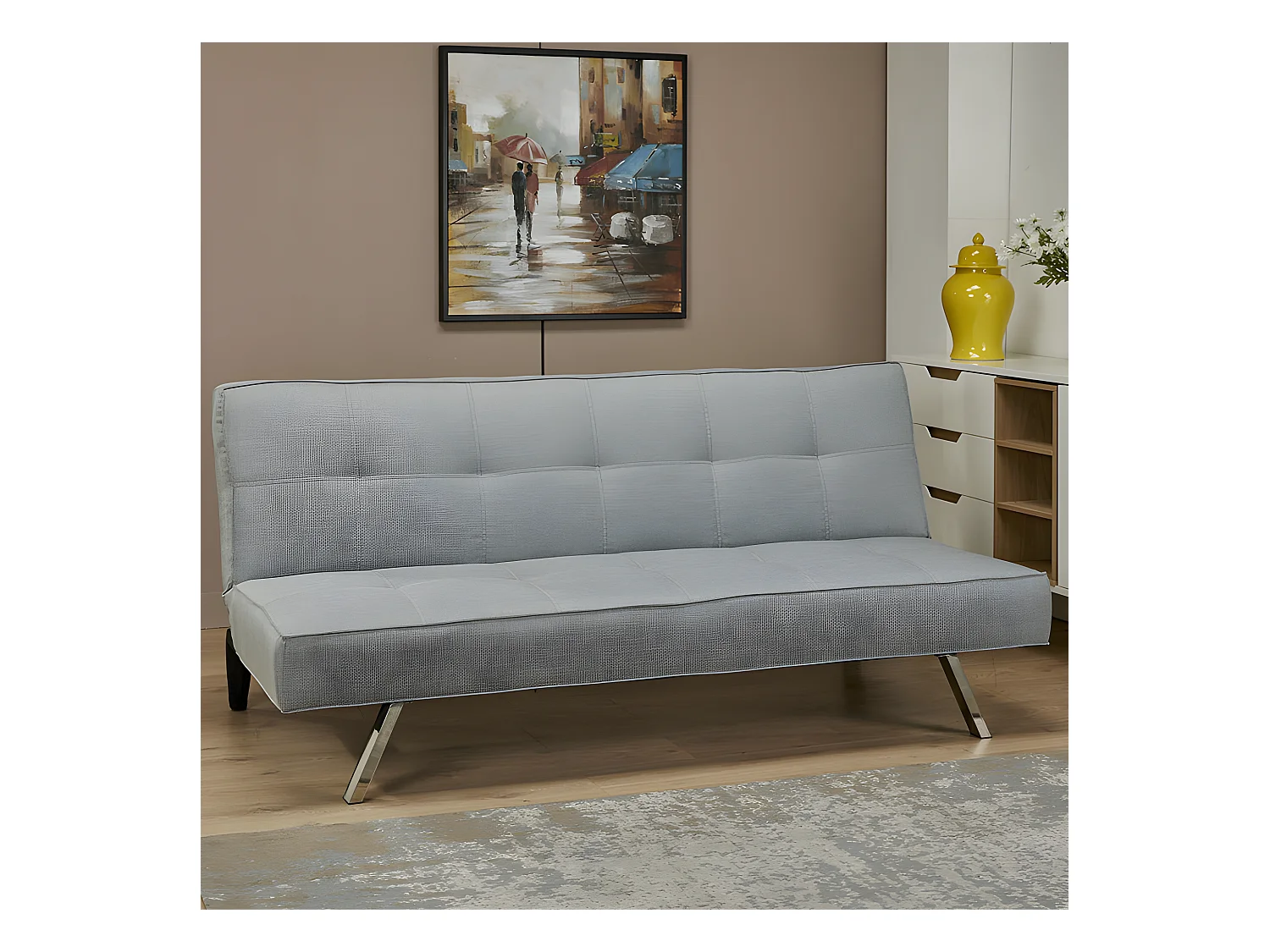 Banquette canapé convertible 3 places gris clair - SOLVEIG I