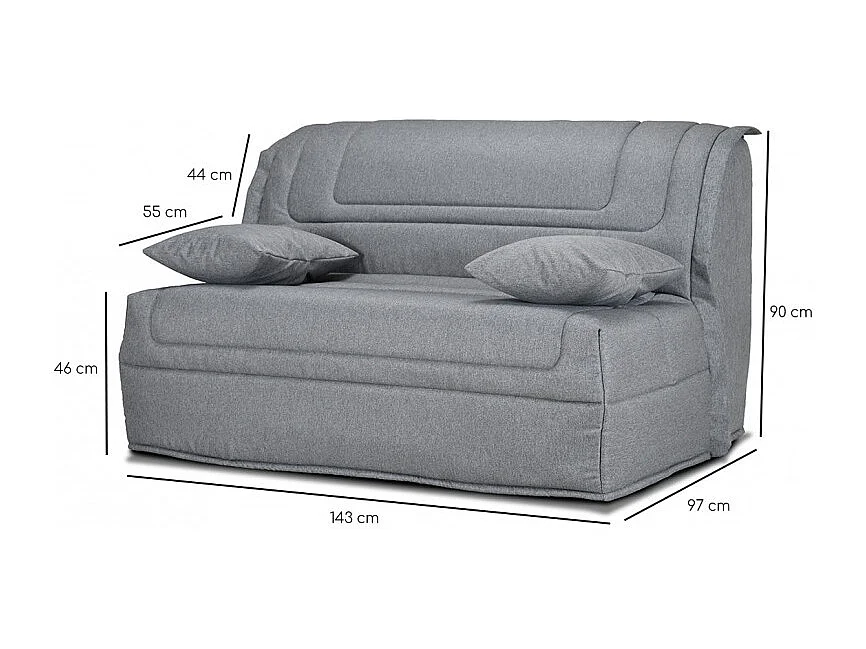 Banquette lit BZ 140x190 cm en tissu gris matelas 12 cm – BUZZY
