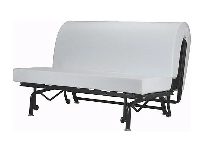 Banquette lit BZ 140x190 cm en tissu gris et matelas 12 cm - CYRIAC