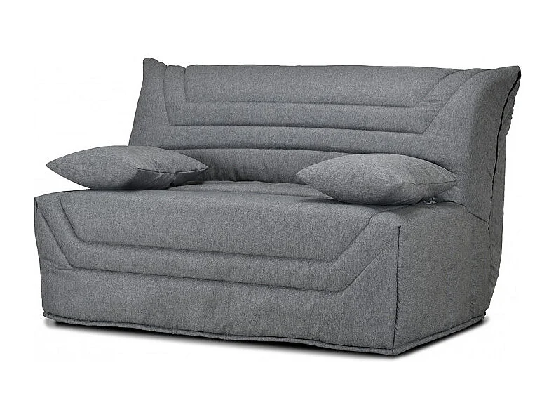 Banquette lit BZ 140x190 cm en tissu gris et matelas 12 cm - CYRIAC