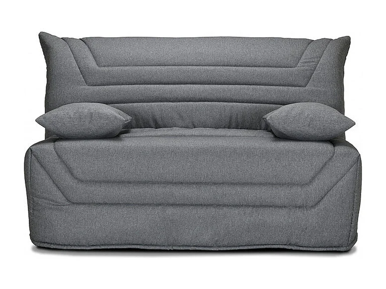 Banquette lit BZ 140x190 cm en tissu gris et matelas 12 cm - CYRIAC