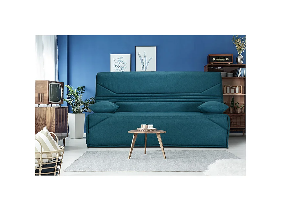 Clic clac 130x190 cm en tissu bleu et matelas Bultex® 14 cm - TEODORE