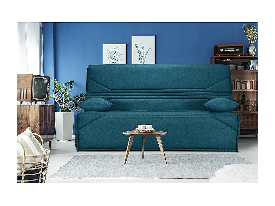 Clic clac 130x190 cm en tissu bleu et matelas Bultex® 14 cm - TEODORE