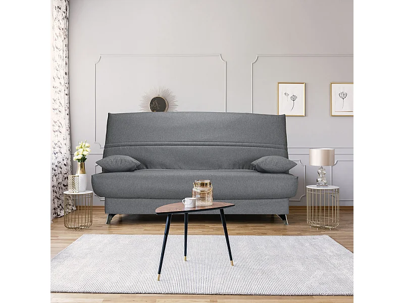 Clic clac 130x190 cm en tissu gris et matelas Bultex® 14 cm - HAROLD