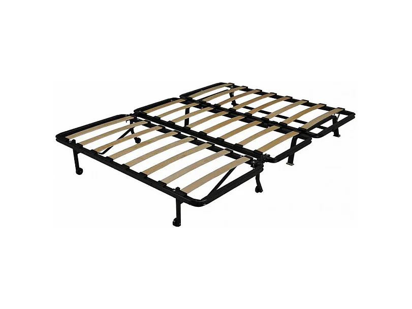 Banquette lit BZ 140x190 cm en tissu bleu et matelas 12 cm - CYRIAC