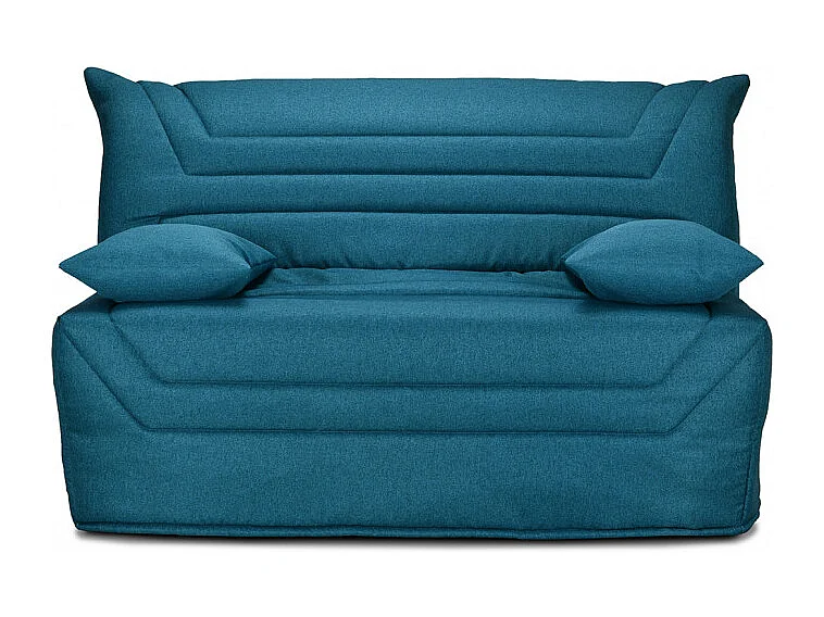 Banquette lit BZ 140x190 cm en tissu bleu et matelas 12 cm - CYRIAC