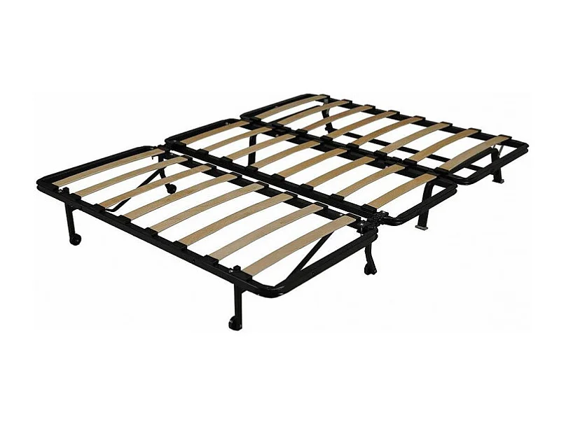 Banquette lit BZ 140x190 cm en tissu bleu et matelas 12 cm - CYRIAC