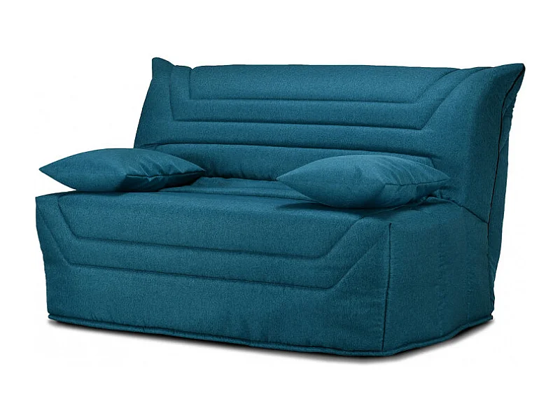 Banquette lit BZ 140x190 cm en tissu bleu et matelas 12 cm - CYRIAC