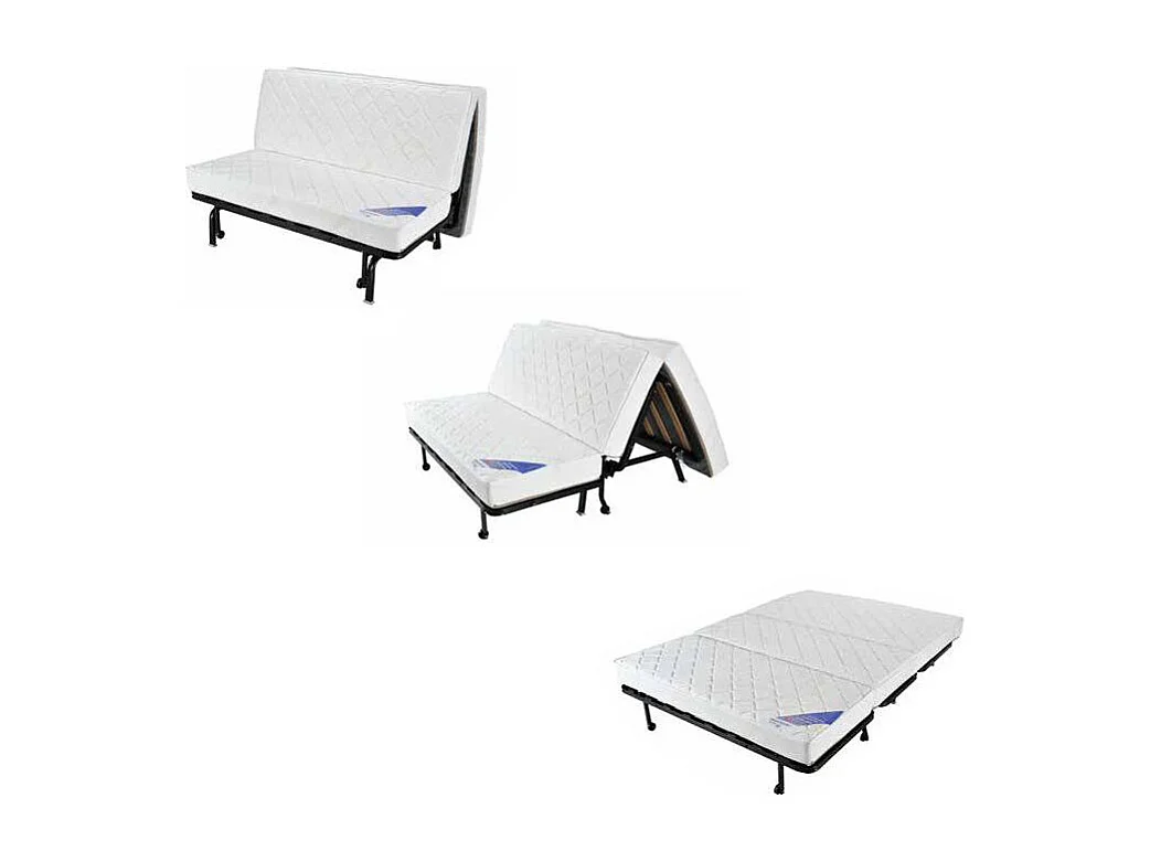 Banquette lit BZ 140x200 cm en tissu gris et matelas 15 cm - ANATOLE