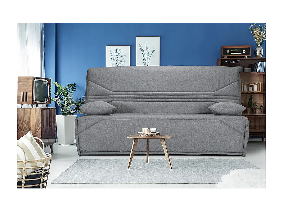 Clic clac 130x190 cm en tissu gris et matelas Bultex®14 cm - TEODORE