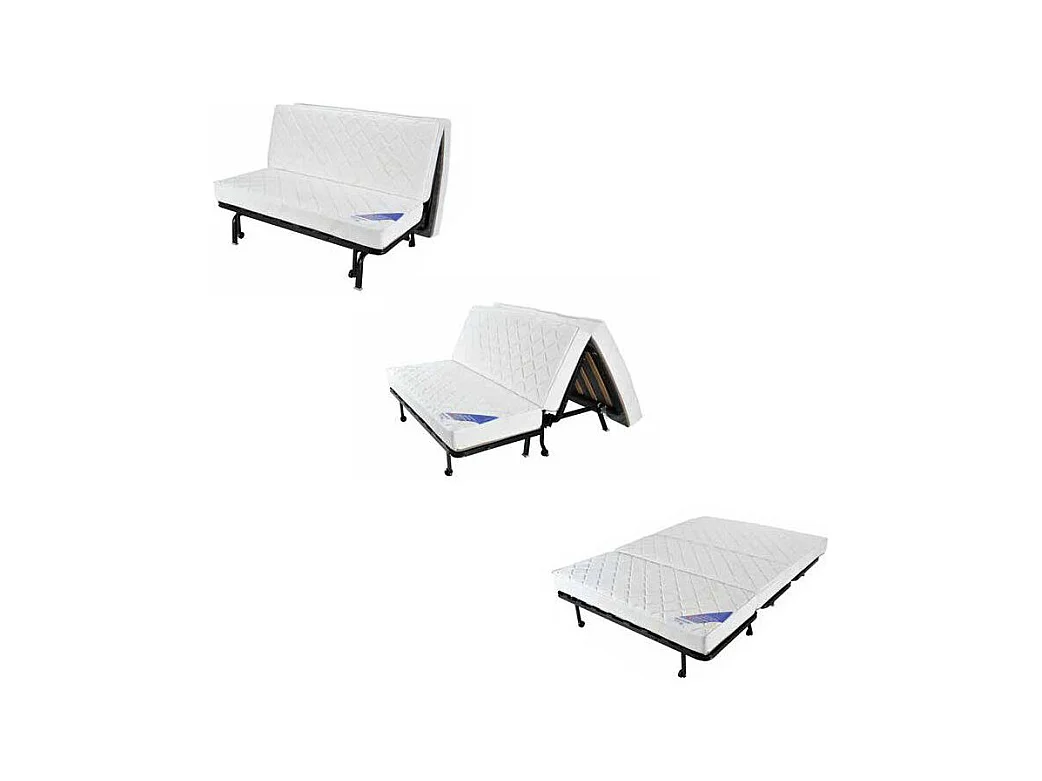 Banquette lit BZ 140x200 cm en tissu bleu et matelas 15 cm - ANATOLE