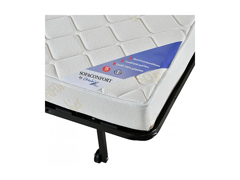 Banquette lit BZ 140x200 cm en tissu bleu et matelas 15 cm - ANATOLE