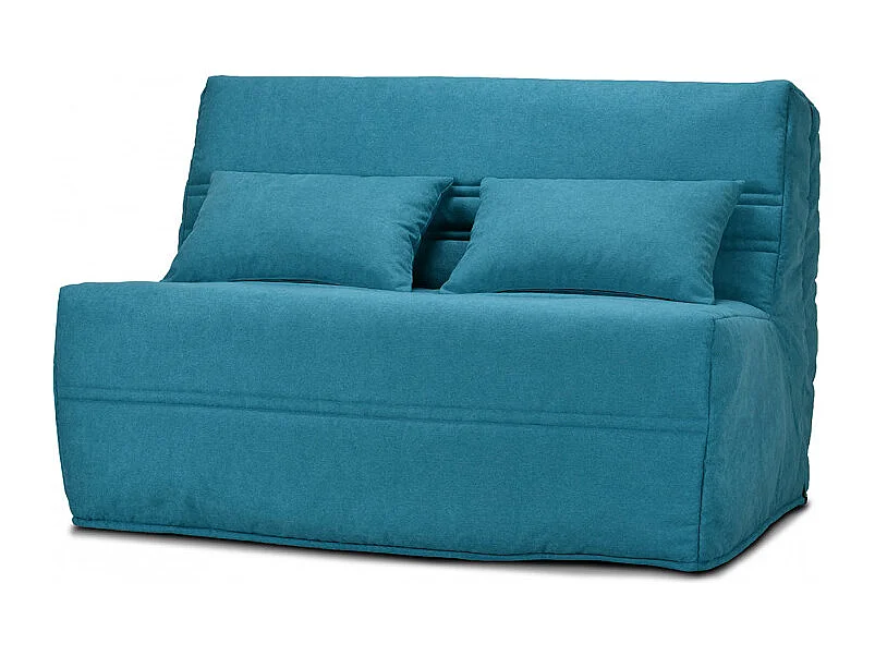 Banquette lit BZ 140x200 cm en tissu bleu et matelas 15 cm - ANATOLE
