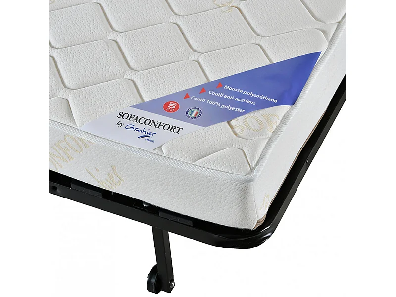 Banquette lit BZ 140x200 cm en tissu bleu et matelas 15 cm - ANATOLE