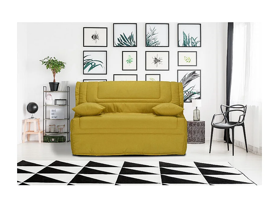 Banquette lit BZ 140x190 cm en tissu jaune et matelas 12 cm – BUZZY