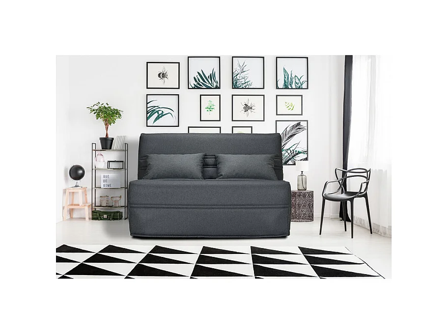Banquette lit BZ 140x200 cm gris anthracite matelas 15 cm - ANATOLE