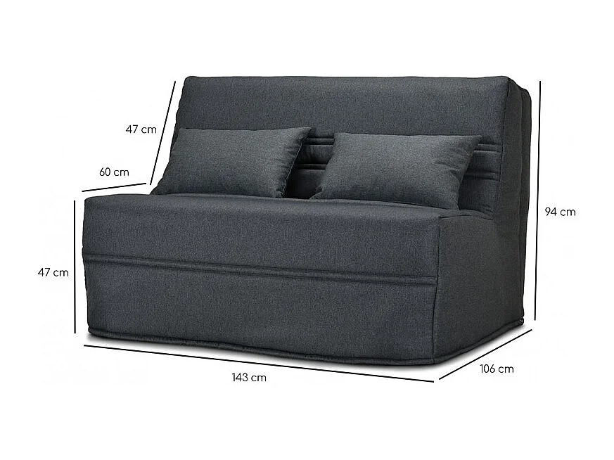 Banquette lit BZ 140x200 cm gris anthracite matelas 15 cm - ANATOLE