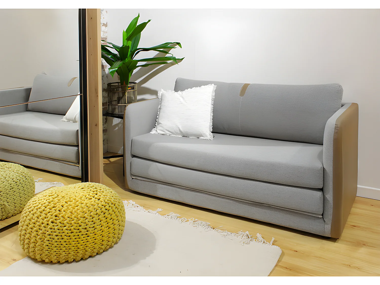 Canapé déplimousse convertible 120x190cm en tissu gris - ENZIO