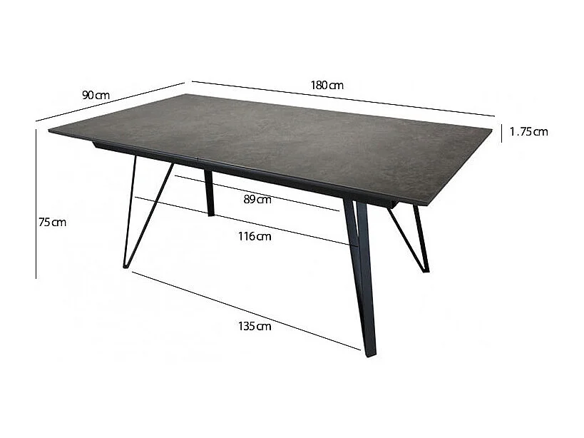 Table extensible 180 à 230 cm gris anthracite en céramique - ONYX