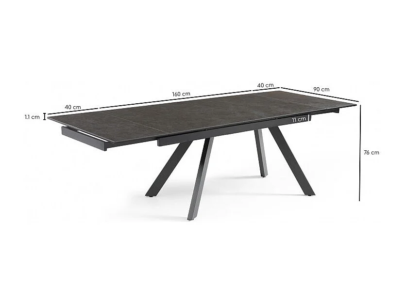 Table extensible 160/240 cm céramique gris foncé pieds inclinés - UTAH 08