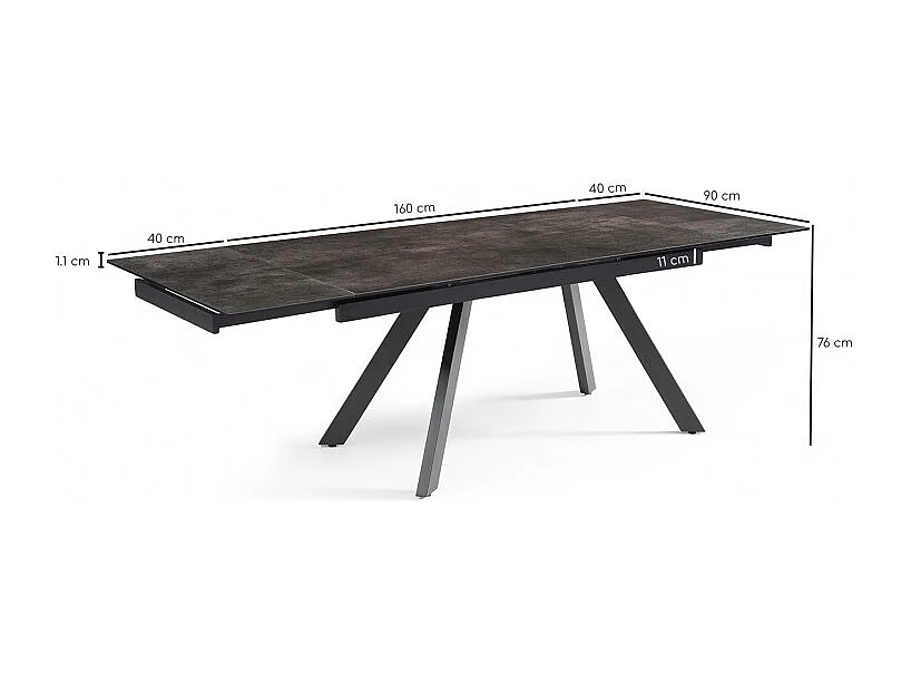 Table extensible 160/240 cm céramique gris vieilli pieds inclinés - MAINE 08