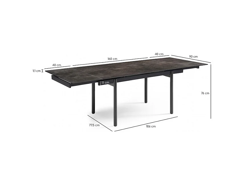 Table extensible 160/240 cm céramique gris vieilli pieds droits - MAINE 09