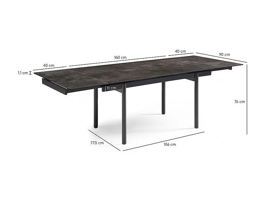 Table extensible 160/240 cm céramique gris vieilli pieds droits - MAINE 09