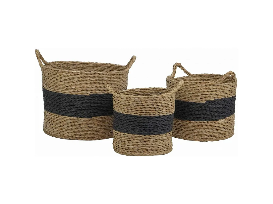 Lot 3 panières noir et marron en fibre naturelle avec anses - CORDOU