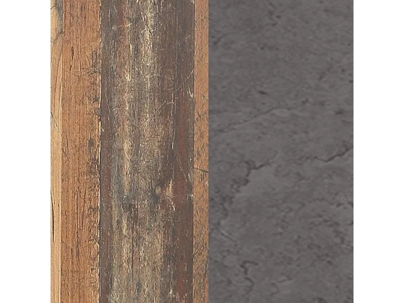 Table de bar 1 porte 9 niches décor bois vieilli et béton gris - BUCK