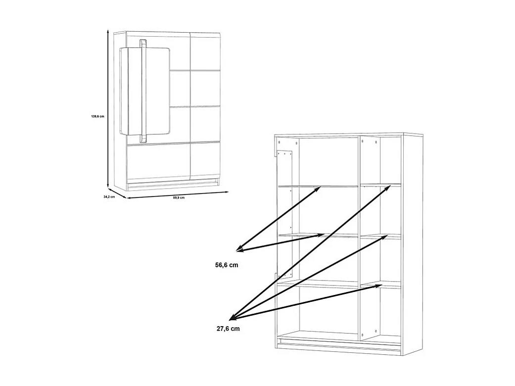 Vitrine 139 cm 2 portes blanc laqué et décor chêne gris - ALEXIANE