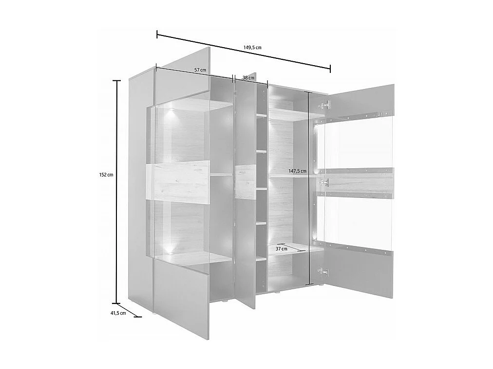 Armoire vitrine 150 cm 3 portes décor bois clair et gris - MARBELLA