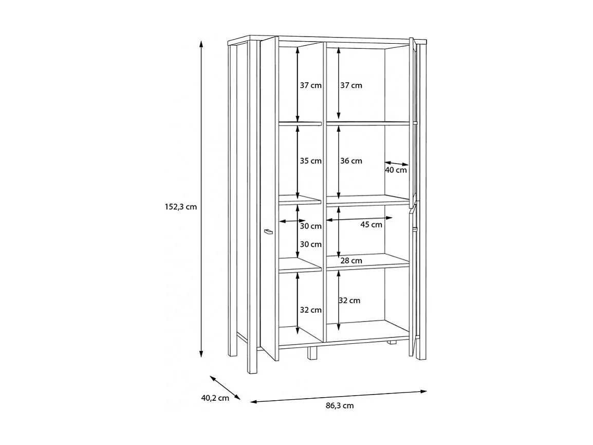 Vitrine 152 cm 3 portes décor bois chêne et noir avec poignées - MODE
