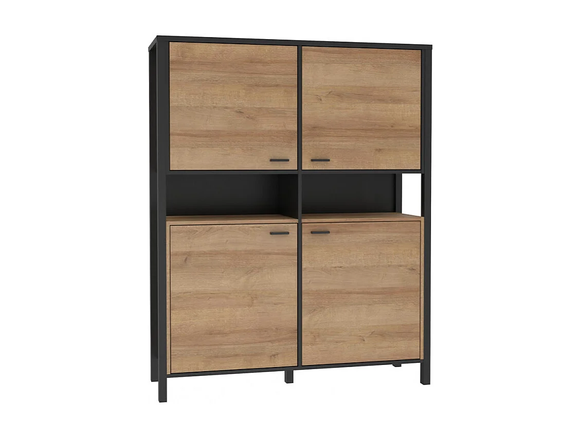 Vaisselier 121 cm 4 portes 2 niches décor bois de chêne et noir - MODE