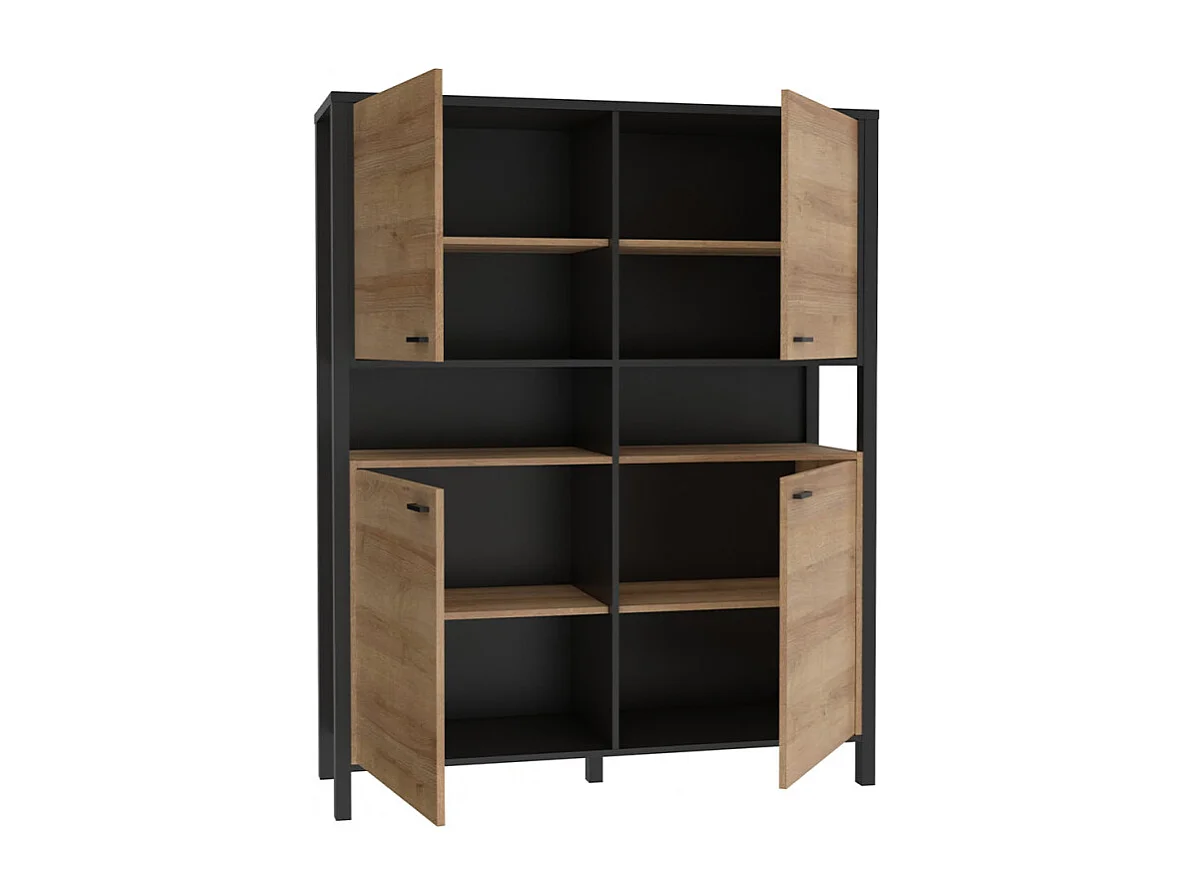 Vaisselier 121 cm 4 portes 2 niches décor bois de chêne et noir - MODE